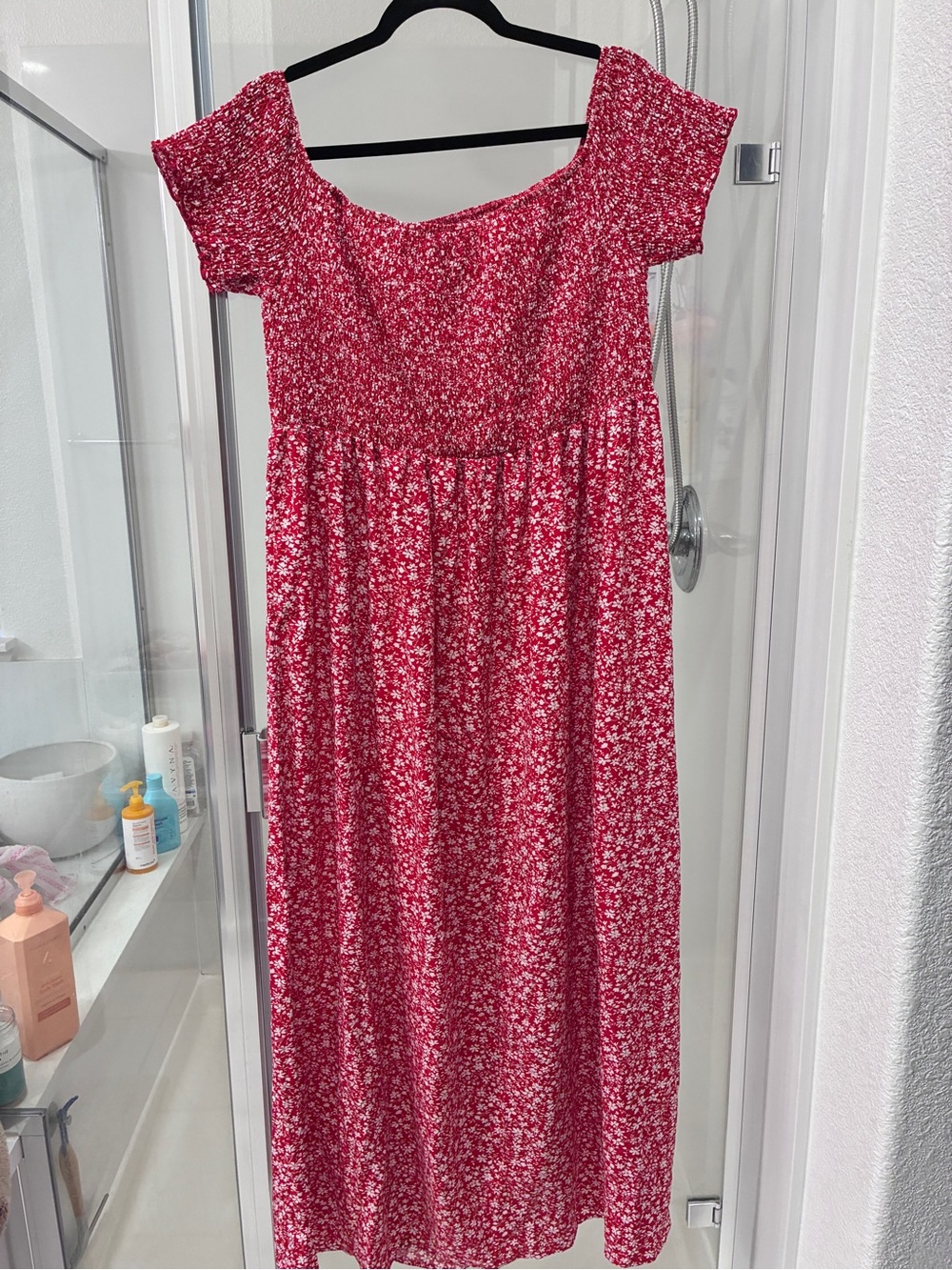 Girls' Red Floral Smocked Maxi Dress
